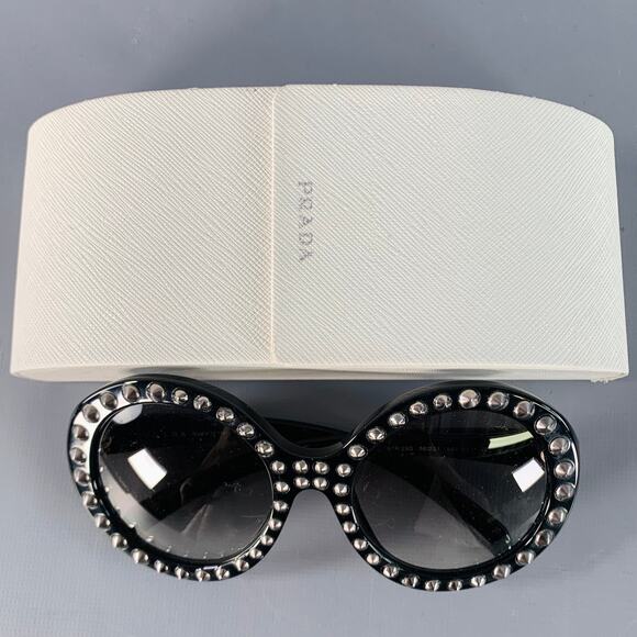 PRADA Black Silver Studded Acetate Oversized Round Sunglasses - Picture 8 of 8